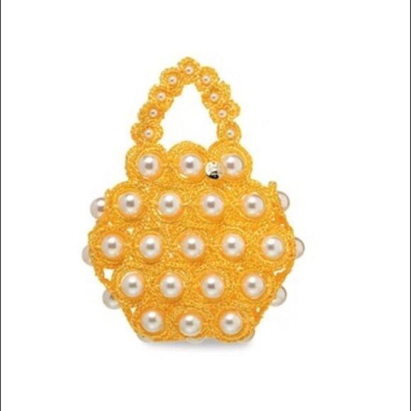 ALAMEDA TURQUESA Hana Woven Pearl Handbag Bag Yellow Handmade Portugal - Picture 1 of 9